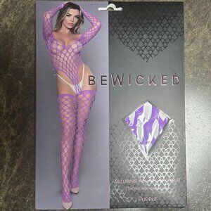 Be Wicked Alluring Fishnet Bodysuit - Purple - NIB